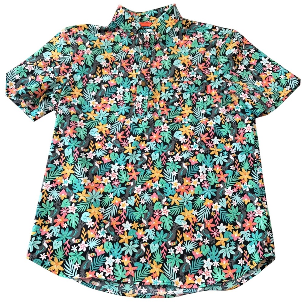 Chubbies Mens Medium Popover Shirt Tropical Toucan Floral Print Stretch Resort